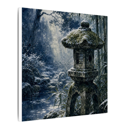Zen Stone Lantern in Dappled | Sumi E Canvas Art