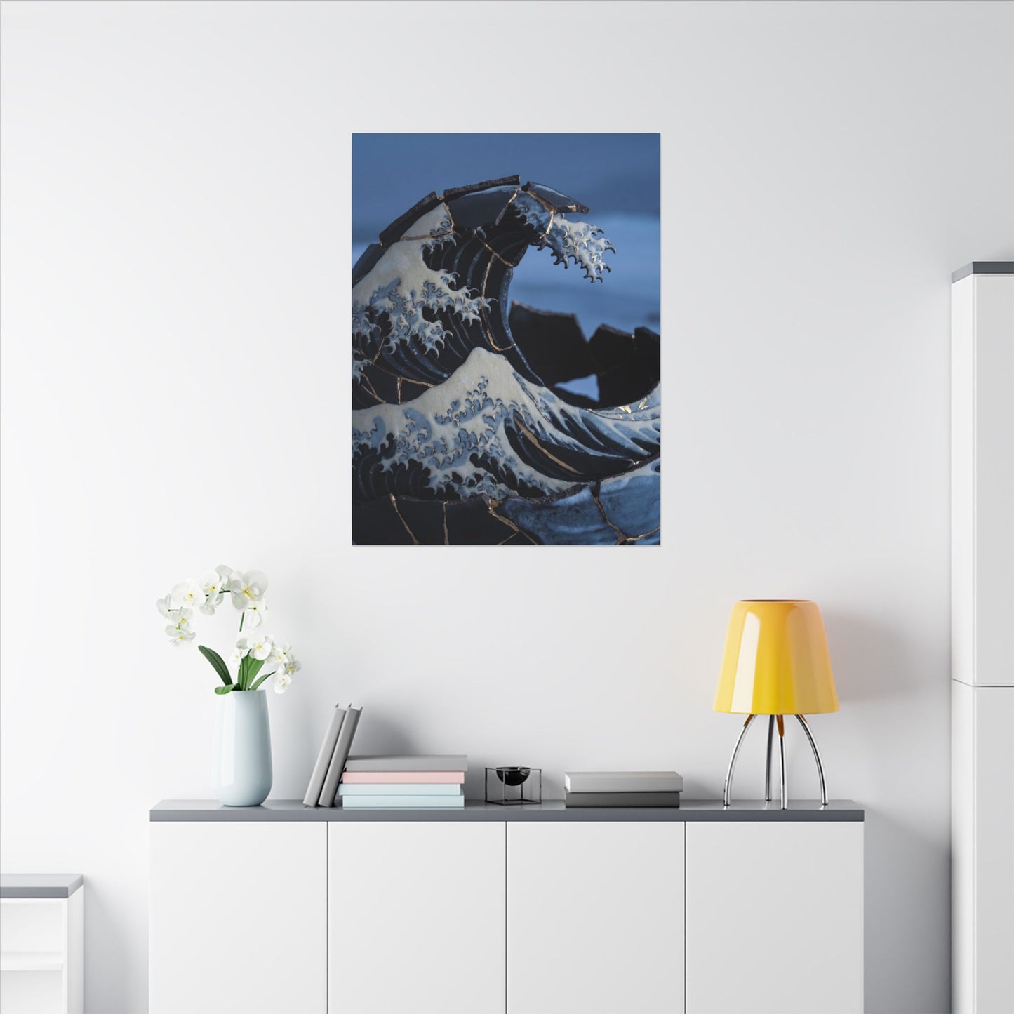 Ocean Wave Canvas Art | Winter Kintsugi Gold Repair Art
