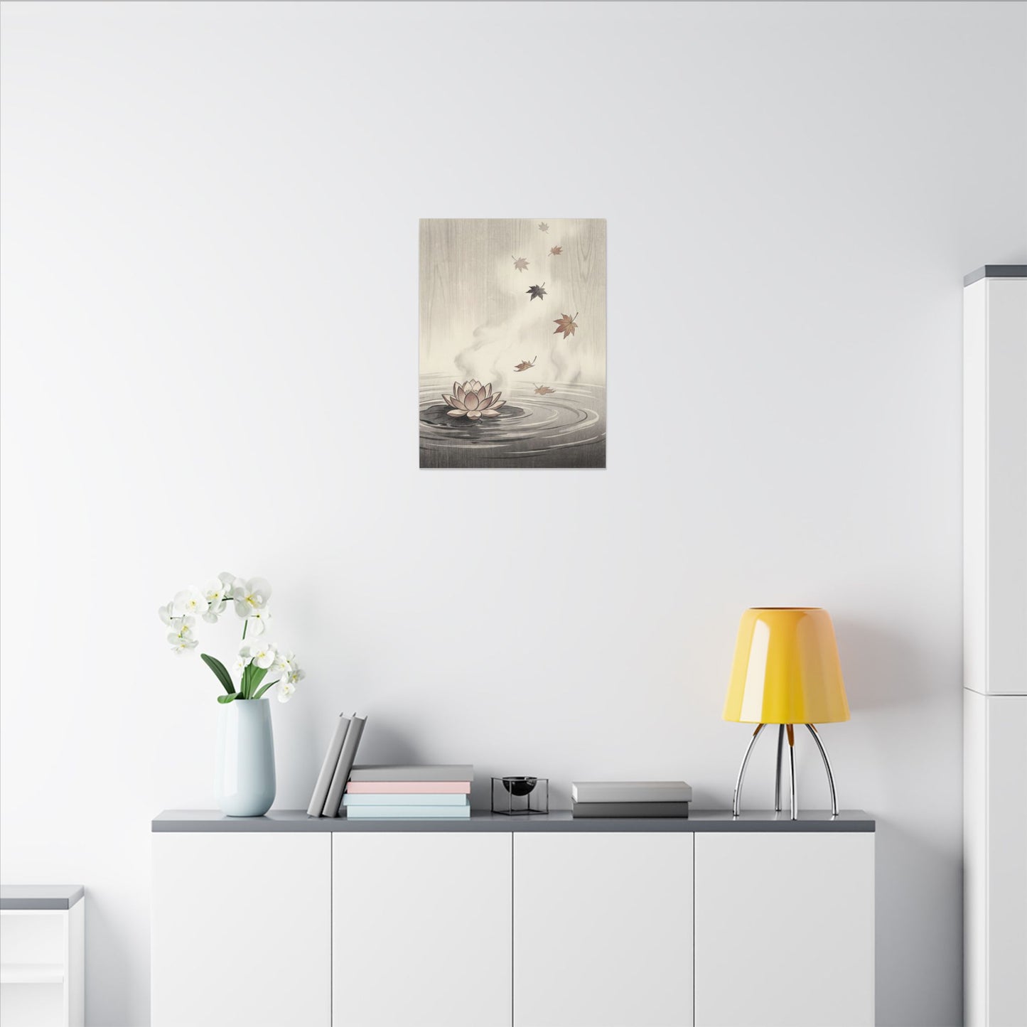 Lotus Flower Canvas Art | Autumn Zen Ukiyo E Inspired Art