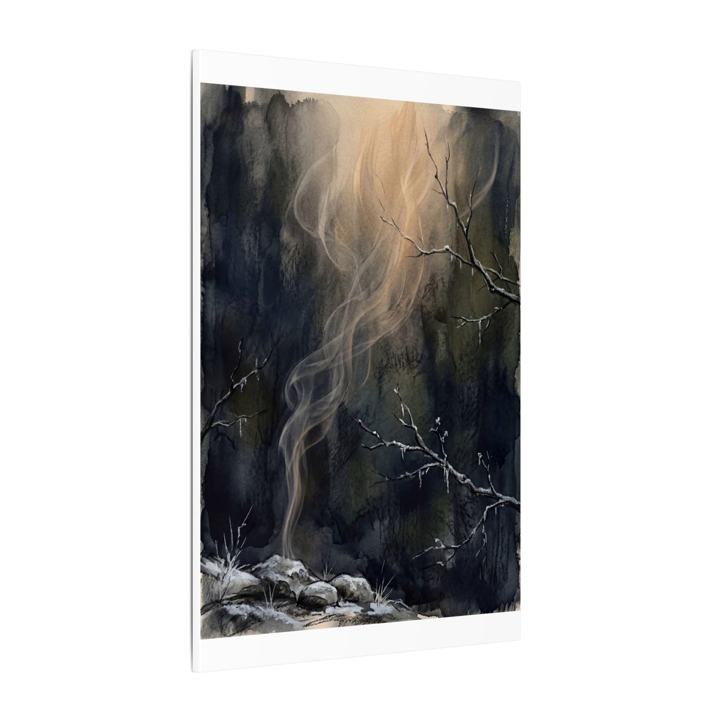 Incense Smoke Winter Canvas Art | Dark Japandi Moody Design