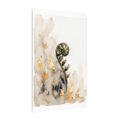 Fern Unfurling Watercolor Canvas Art | Earthy Japandi Art