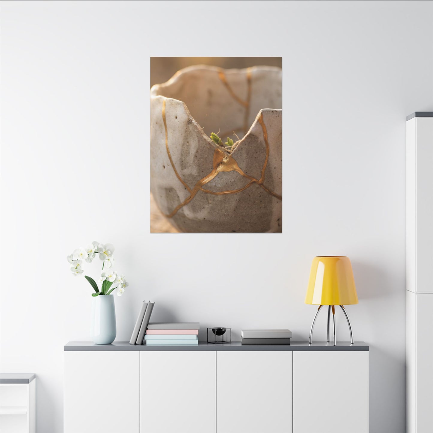 Golden Hour Broken Pottery Canvas Art - Japandi Kanso