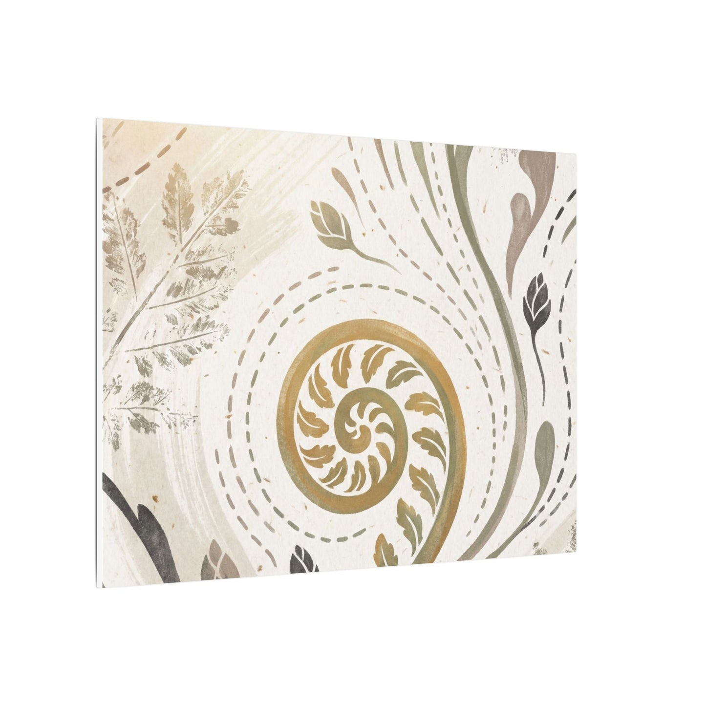 Japandi Fern Unfurling in Golden Hour | Japanese Pattern Canvas Art