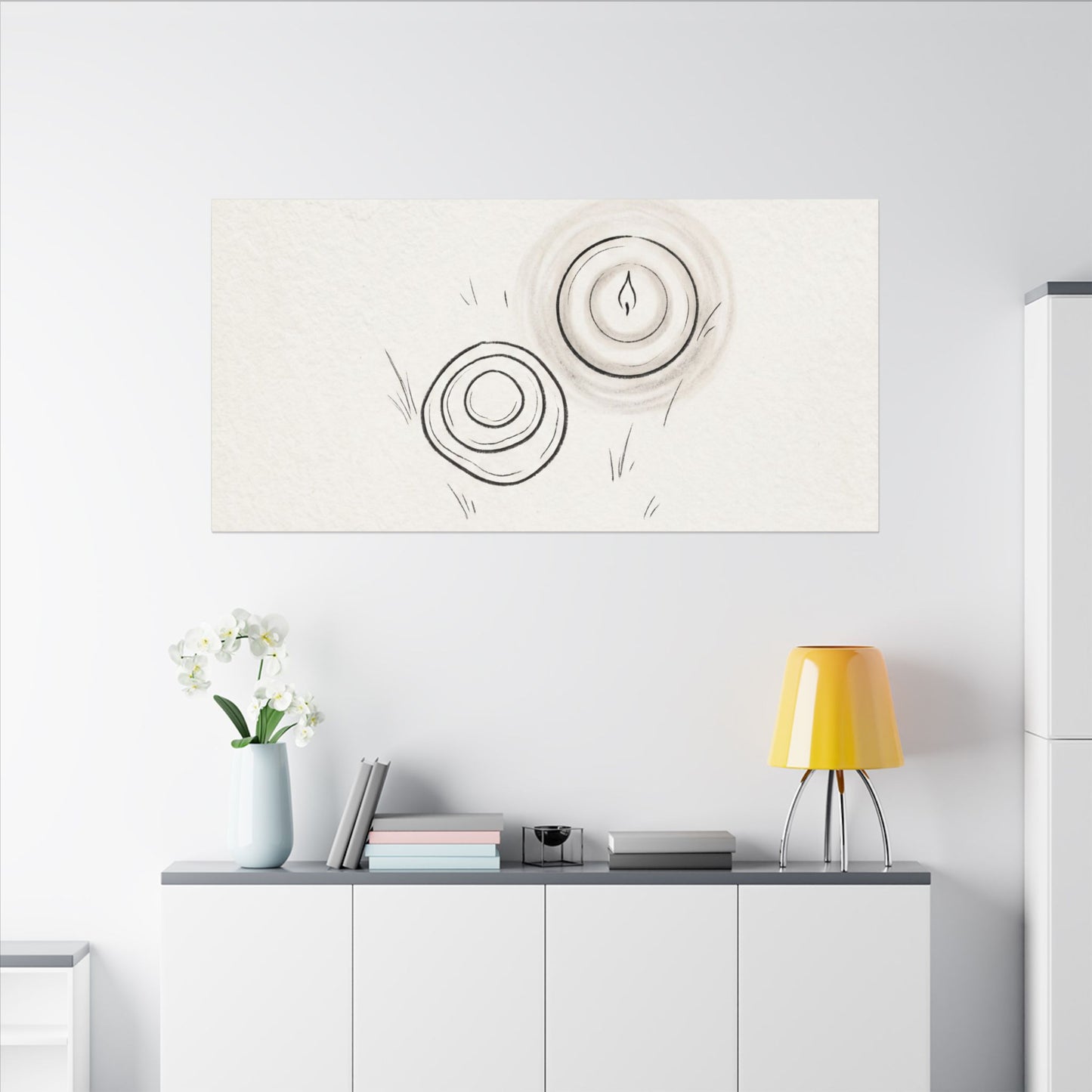 River Stones Canvas Art | Winter Japandi Minimal Line Art