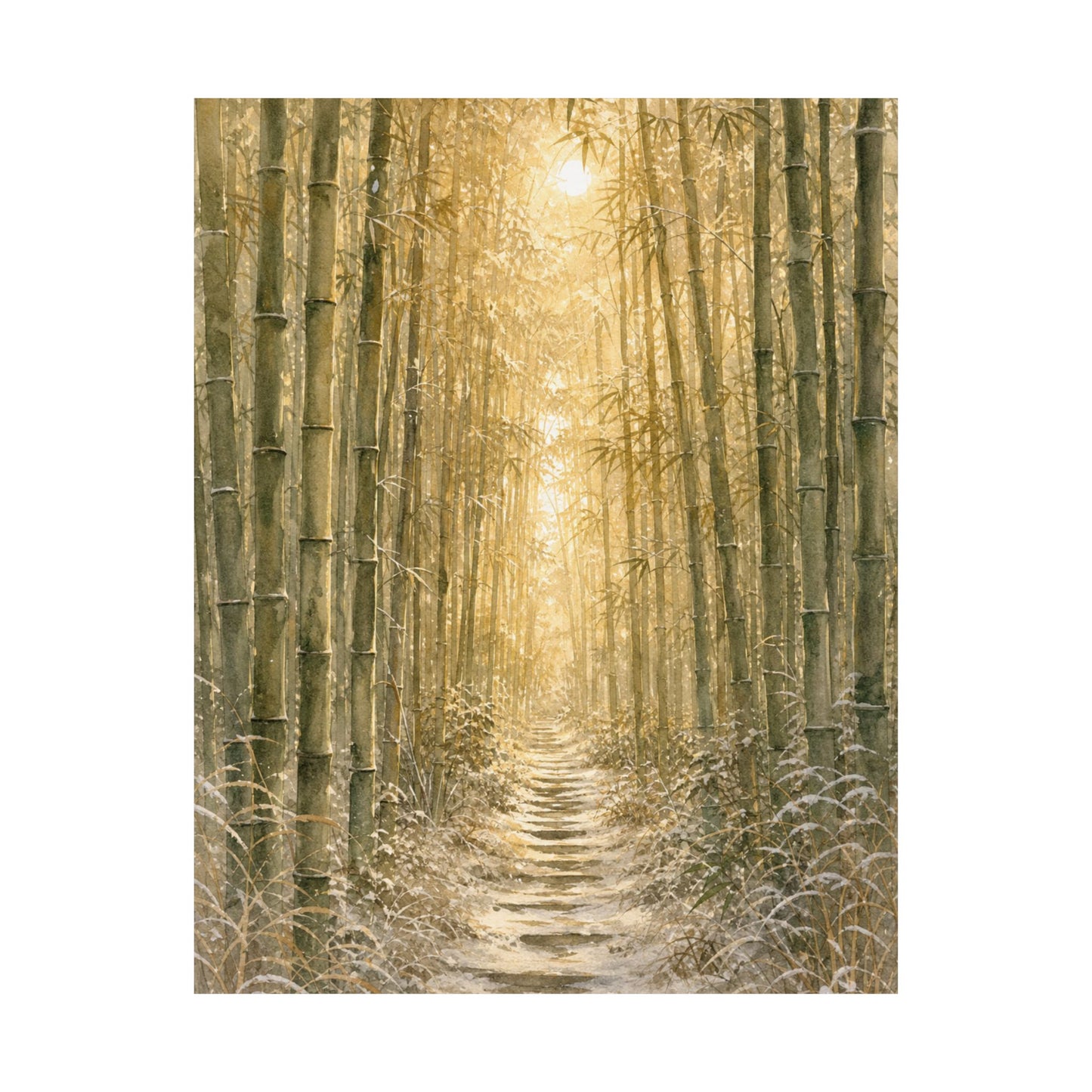 Japandi Bamboo Grove in Golden Hour | Watercolor Wall Art Print