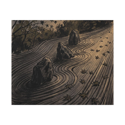 Rock Garden Canvas Art | Autumn Dark Japandi Charcoal Ink Art