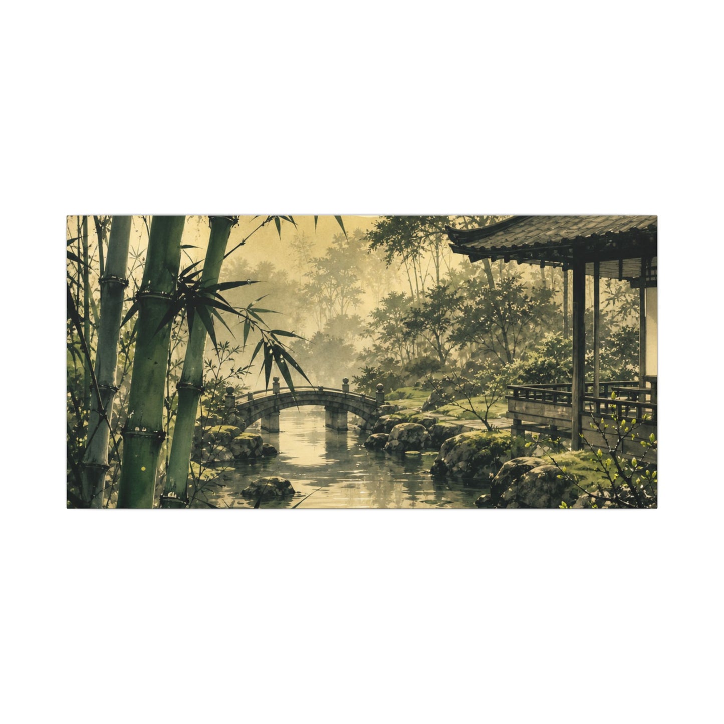 Moonlit Garden Sumi E Canvas Art | Calm Zen Art