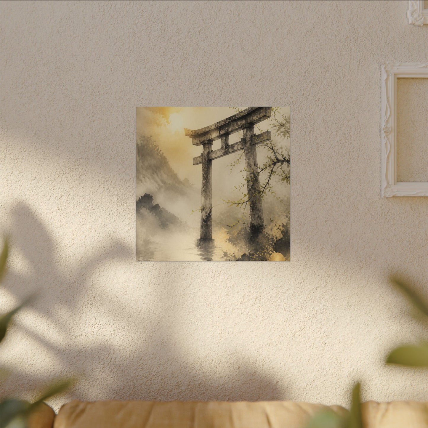 Spring Torii Gate Sumi E Canvas Art | Tranquil Decor
