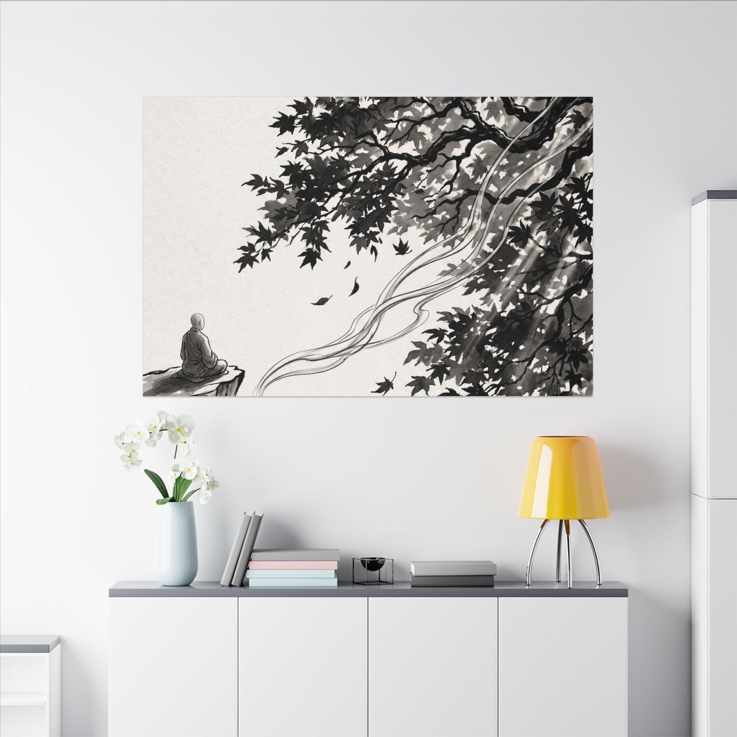 Serene Incense Smoke Canvas Art - Ukiyo E Inspired Zen