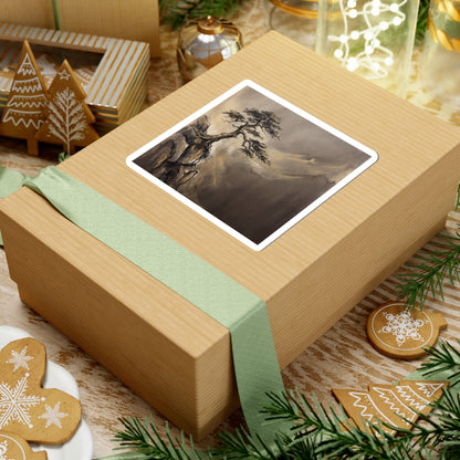 Pine Tree Sticker | Winter Dark Japandi Charcoal Ink Art Art Print