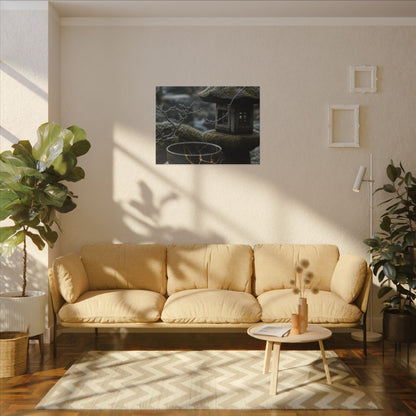 Stone Lantern Canvas Art | Winter Kintsugi Gold Repair Art