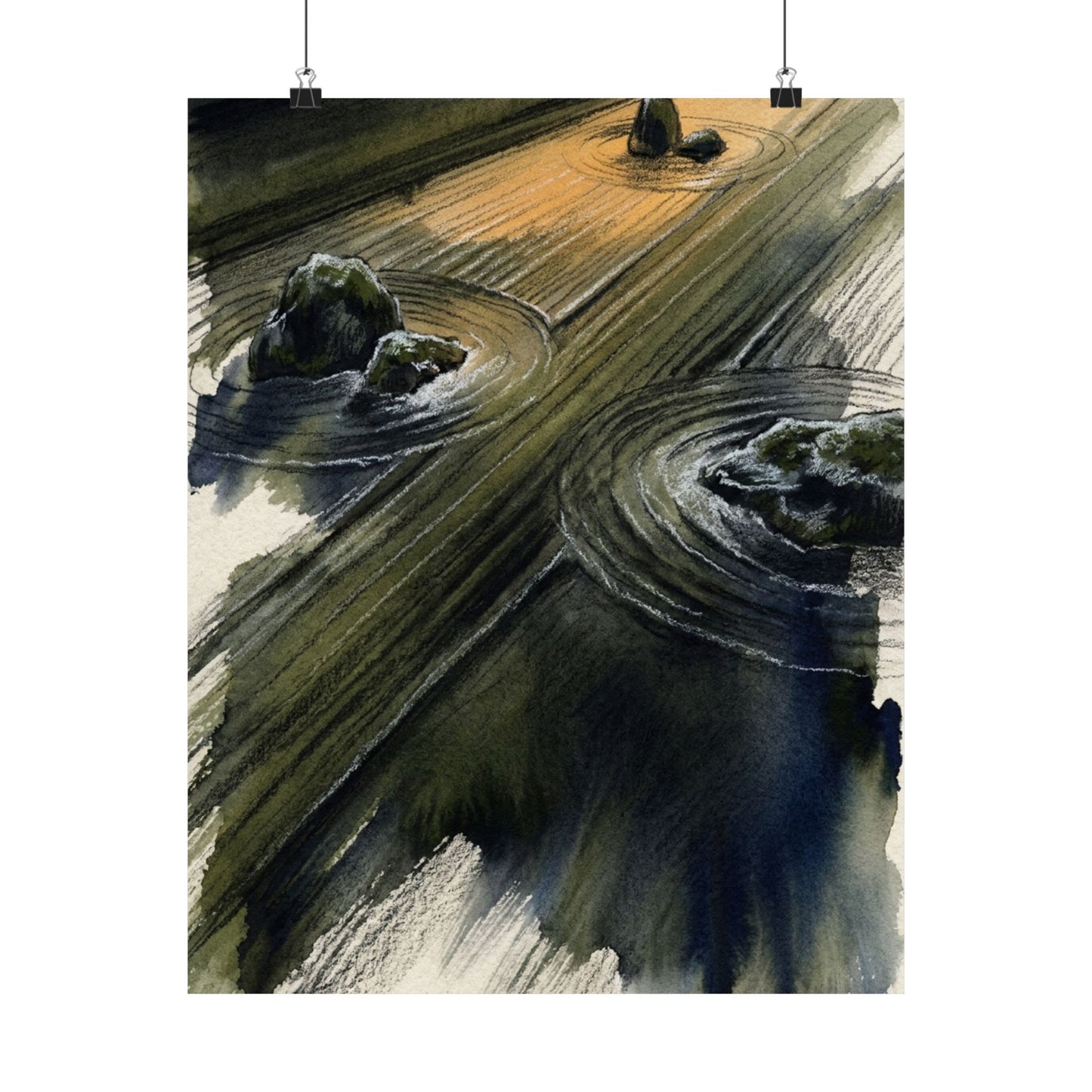 Golden Hour Rock Garden Wall Art Print - Dark Japandi Ma