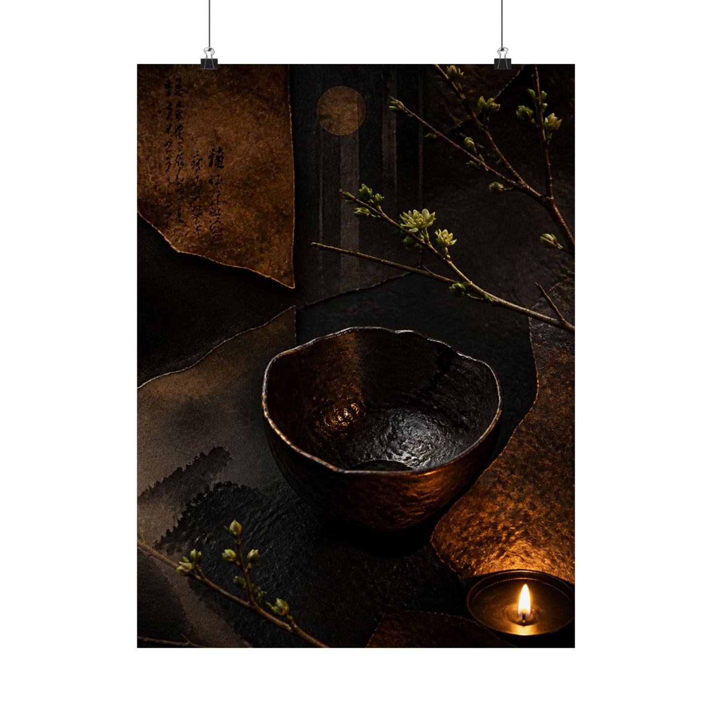 Moody Ceramic Bowl Wall Art Print - Shadow Zen Dark Japandi