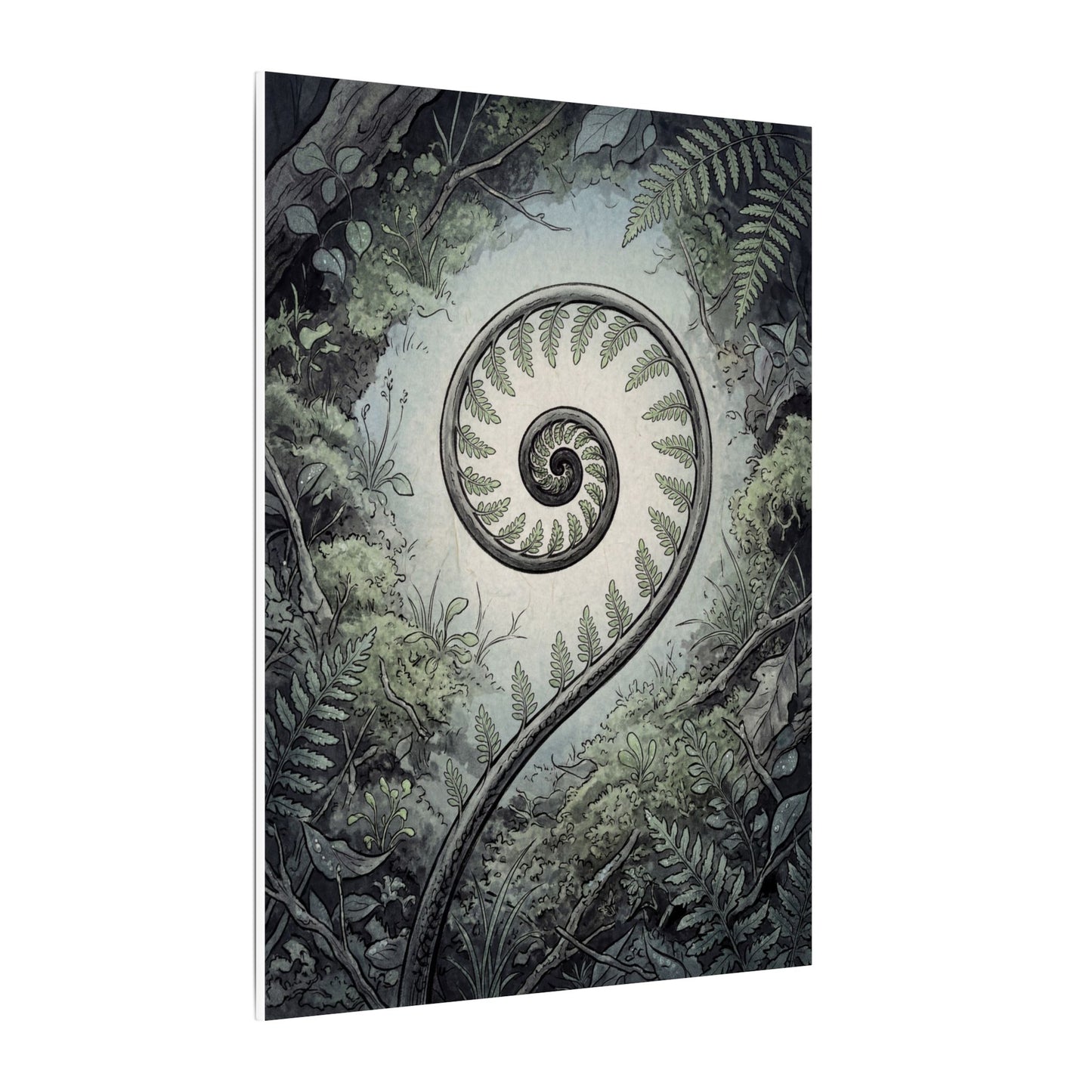 Zen Fern Unfurling in Dawn | Ukiyo E Inspired Canvas Art