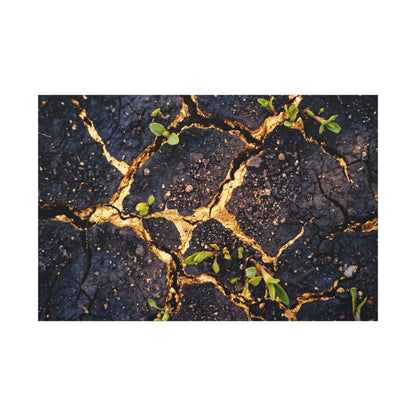 Spring Cracked Earth Crackle Gold Canvas Art | Healing Decor