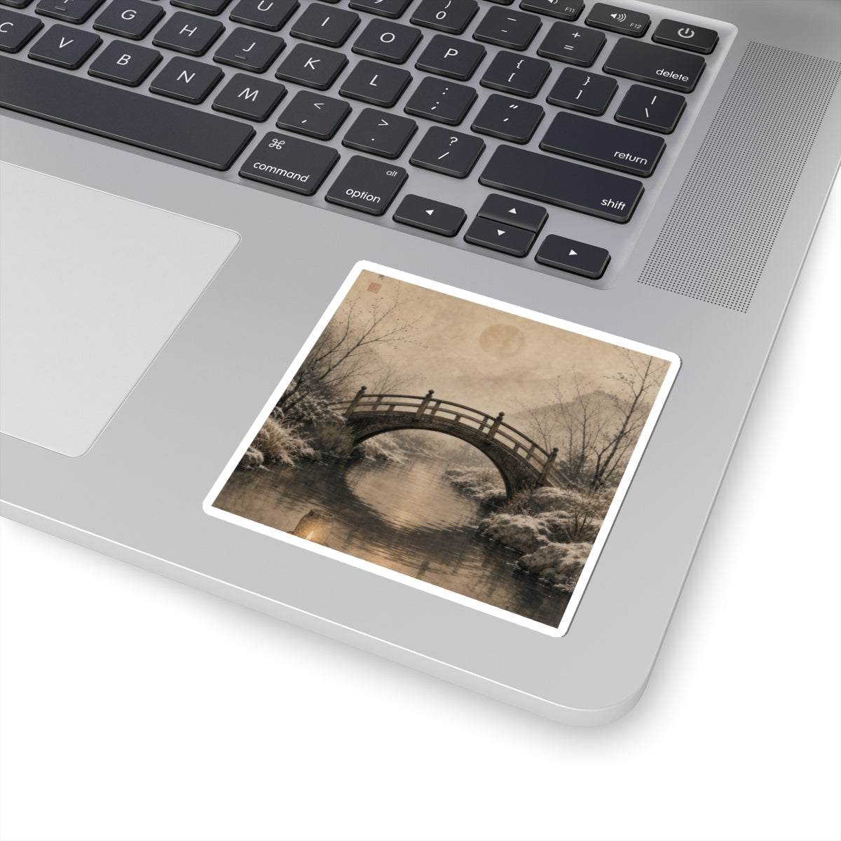 Wooden Bridge Sticker | Winter Japandi Minimal Line Art