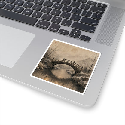 Wooden Bridge Sticker | Winter Japandi Minimal Line Art