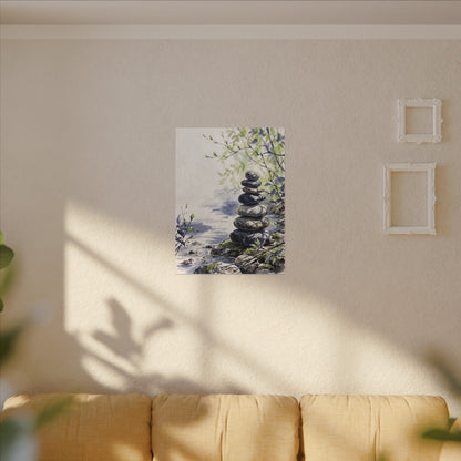 River Stones Sumi E Canvas Art | Serene Zen Art