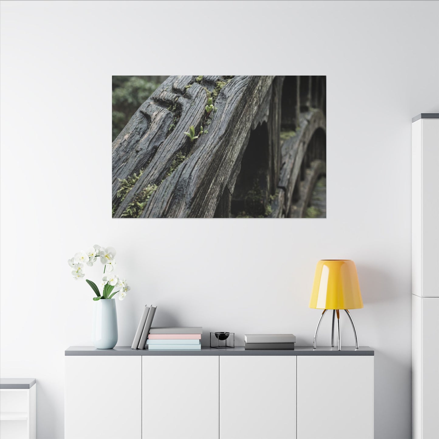 Overcast Wooden Bridge Canvas Art - Japandi Kanso