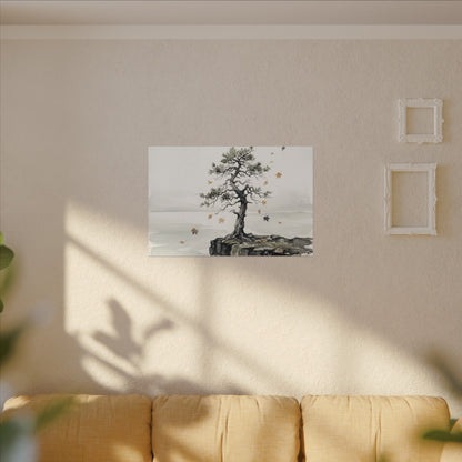 Japandi Pine Tree in Overcast | Watercolor Canvas Art