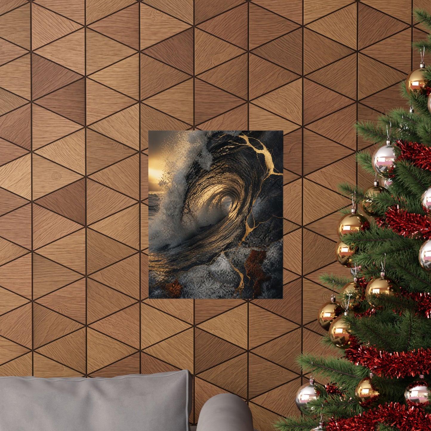 Healing Ocean Wave Wall Art Print - Gold Vein Kintsugi