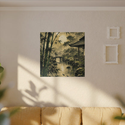 Moonlit Garden Sumi E Canvas Art | Calm Zen Art