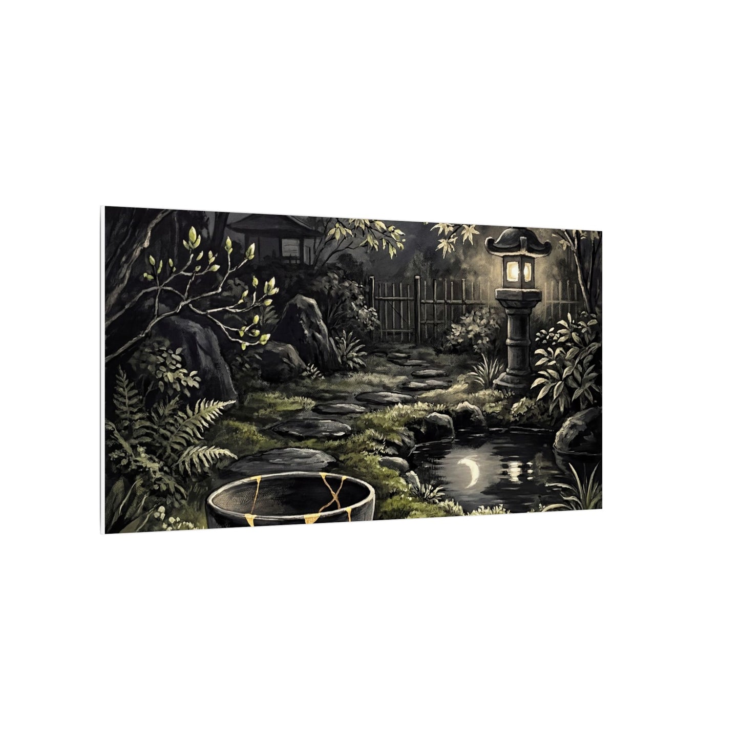 Kintsugi Moonlit Garden in Dappled | Gold Repair Canvas Art
