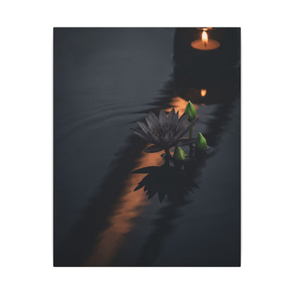 Seijaku Lotus Flower Canvas Art - Dark Japandi Shadow Zen