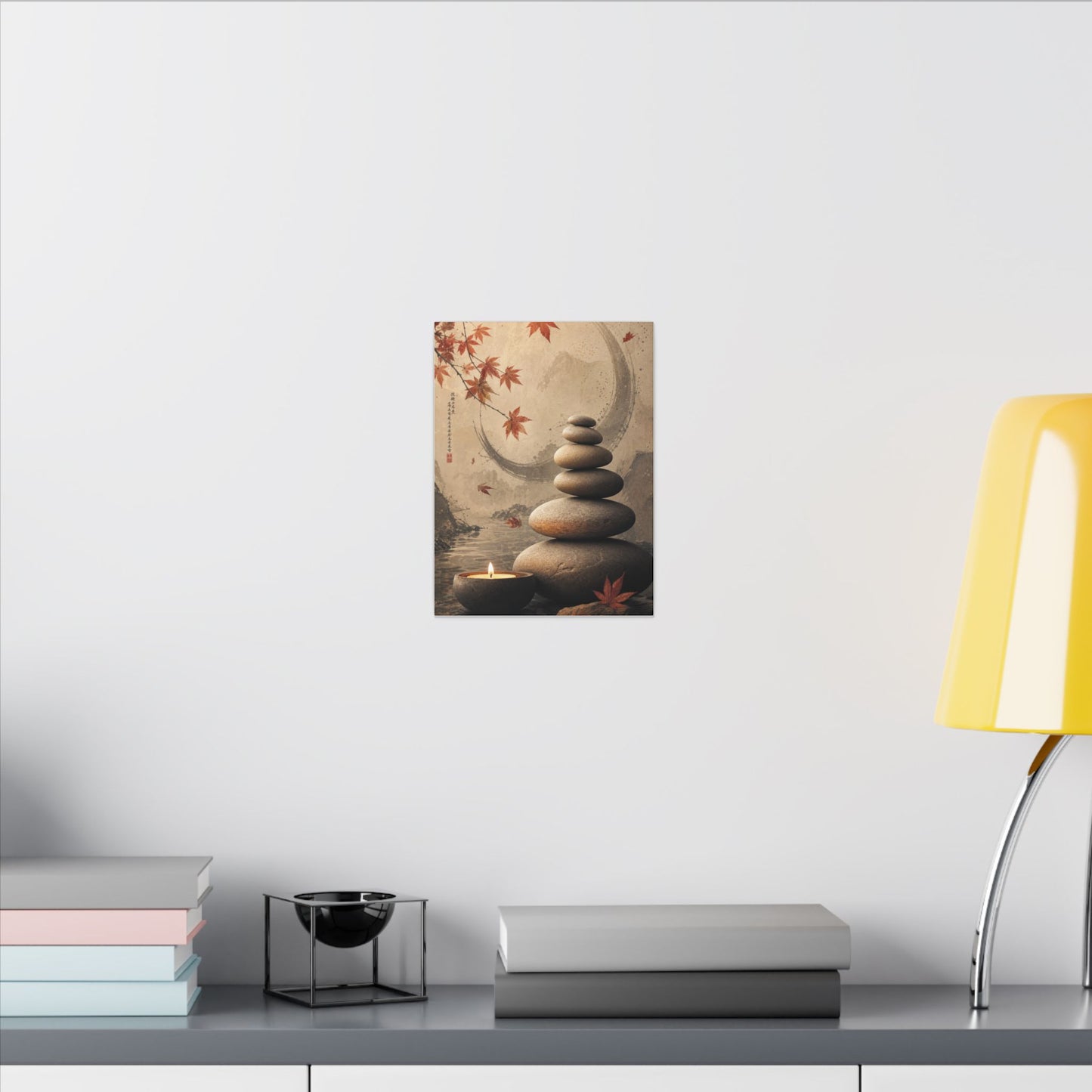 Japandi River Stones in Candlelight | Japanese Pattern Canvas Art