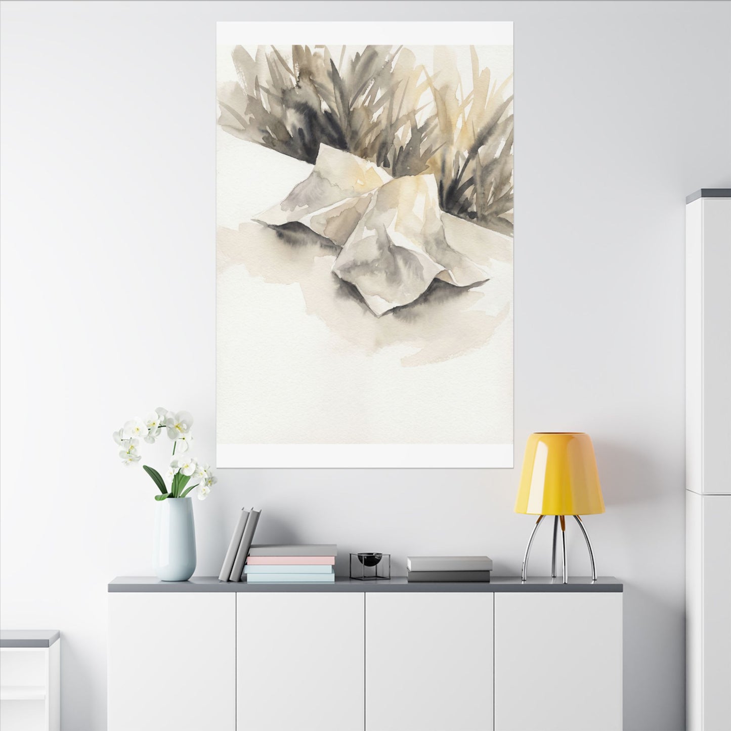 Paper Fold Watercolor Canvas Art | Warm Japandi Art