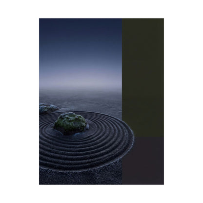 Dark Japandi Rock Garden in Dawn | Moody Minimal Wall Art Print