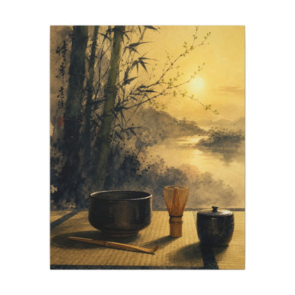 Tea Ceremony Sumi E Canvas Art | Contemplative Zen Art