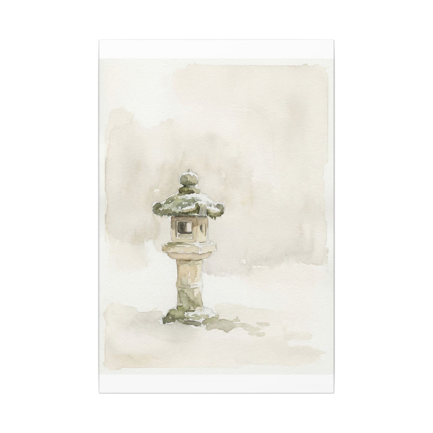 Stone Lantern Winter Canvas Art | Japandi Earthy Design