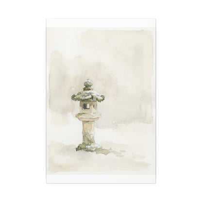 Stone Lantern Winter Canvas Art | Japandi Earthy Design
