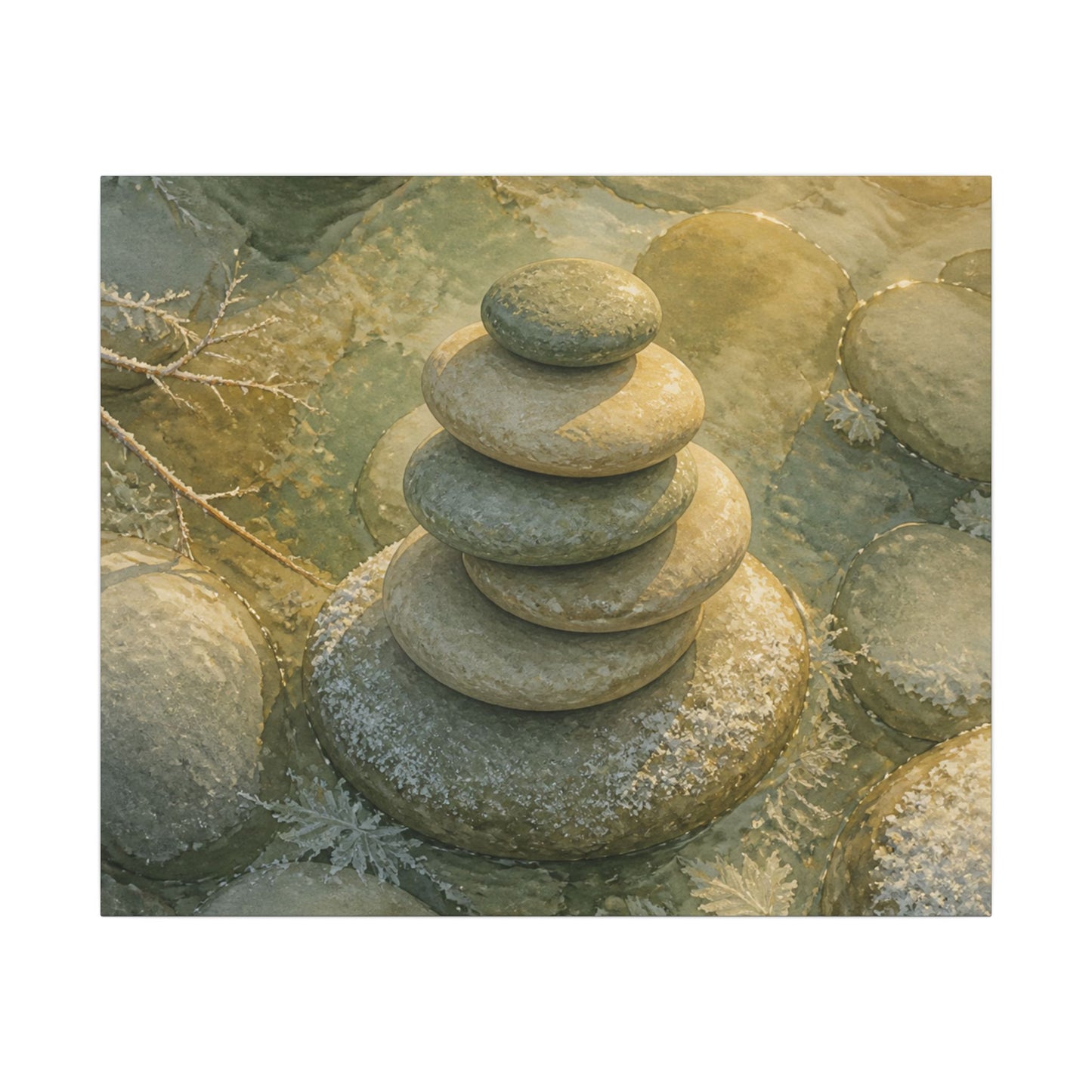 River Stones Watercolor Canvas Art | Elegant Japandi Art