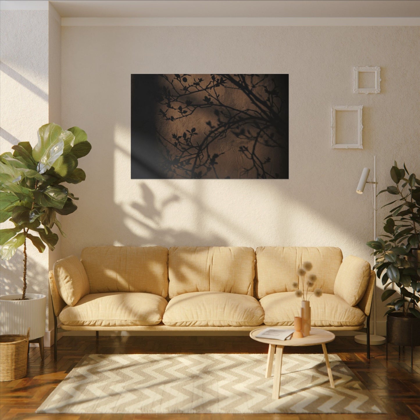 Dark Japandi Shadow Play in Golden Hour | Shadow Zen Canvas Art