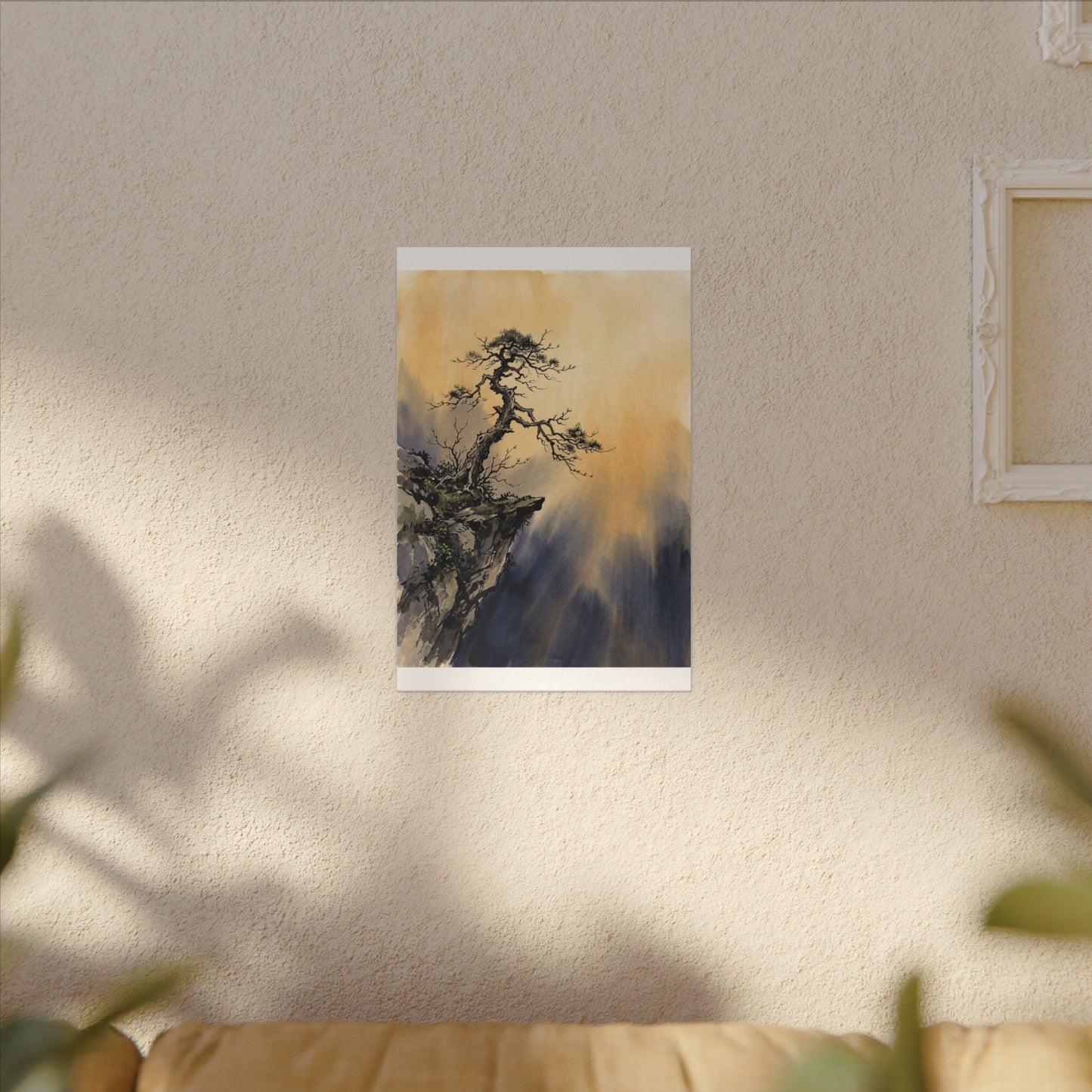 Zen Pine Tree in Golden Hour | Sumi E Canvas Art