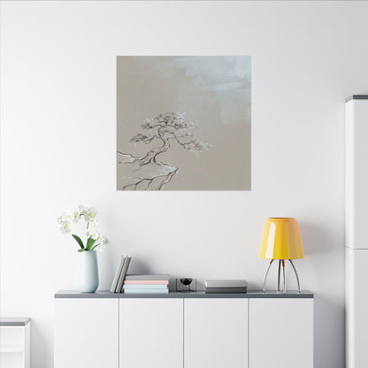 Pine Tree Minimal Line Canvas Art | Warm Japandi Art