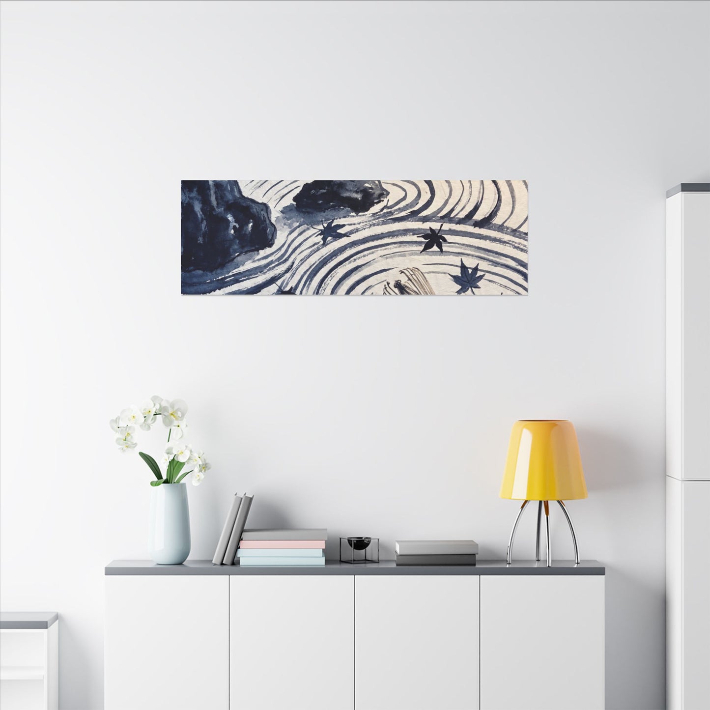Zen Rock Garden in Golden Hour | Sumi E Canvas Art