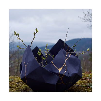 Kintsugi Paper Fold in Overcast | Gold Repair Wall Art Print