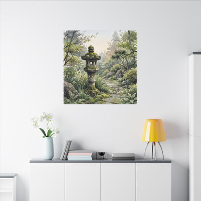 Neutral Stone Lantern Canvas Art - Watercolor Japandi