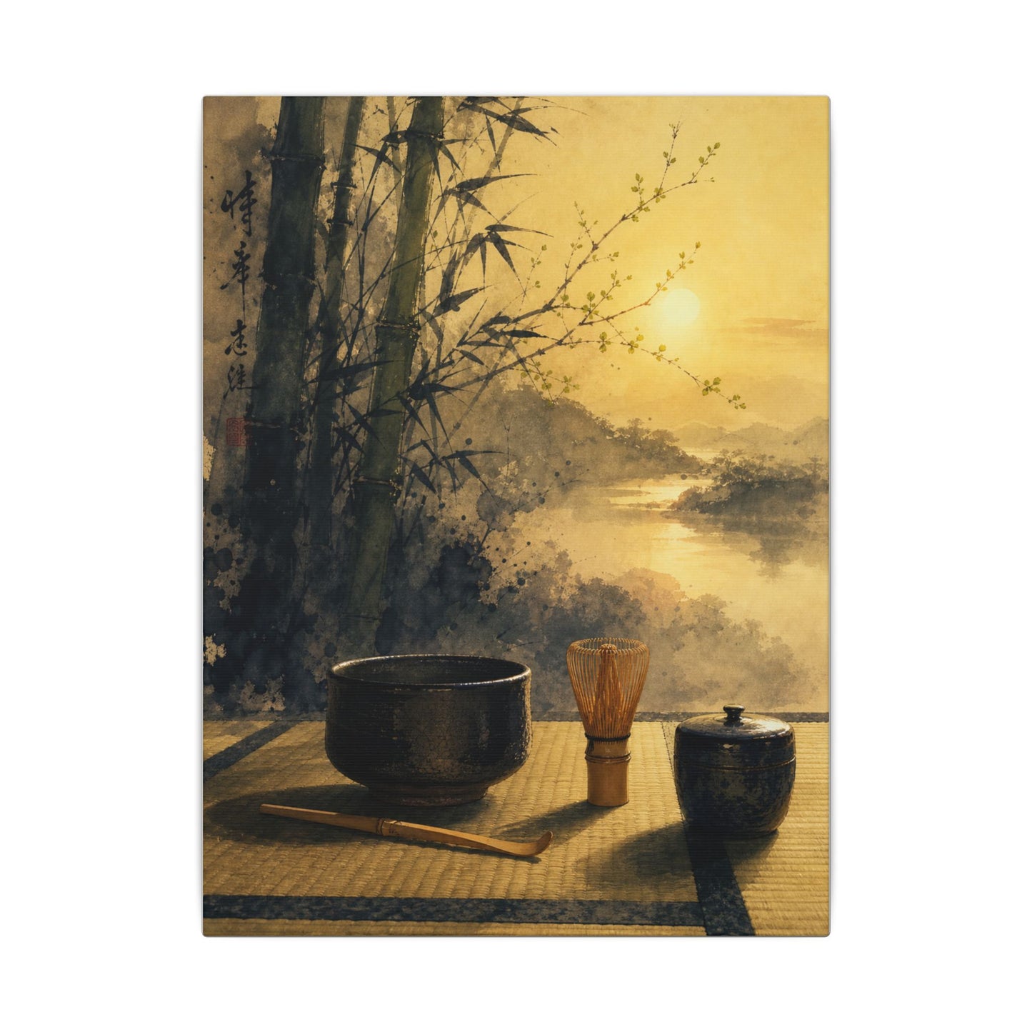 Tea Ceremony Sumi E Canvas Art | Contemplative Zen Art