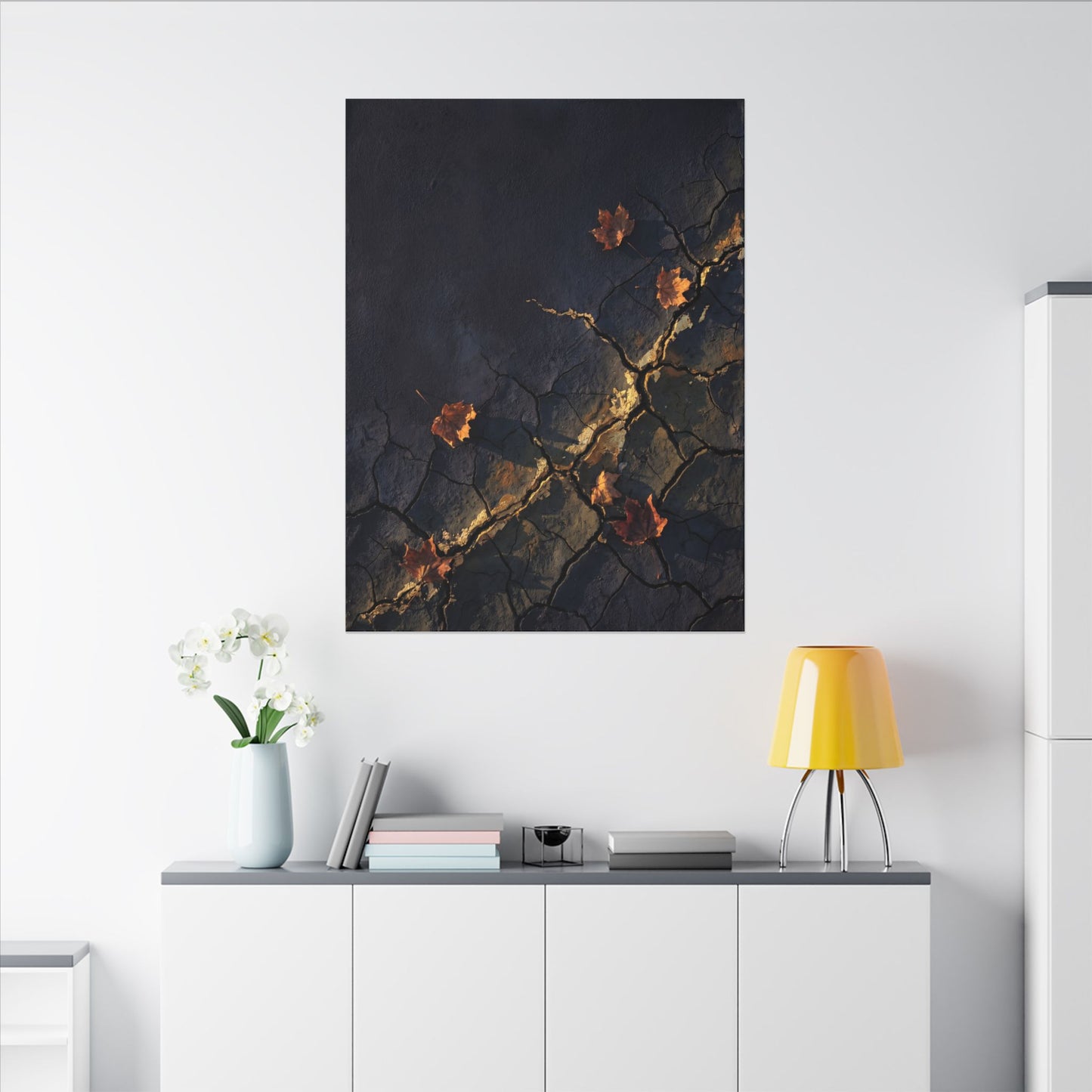 Cracked Earth Canvas Art | Autumn Dark Japandi Dark Texture Art