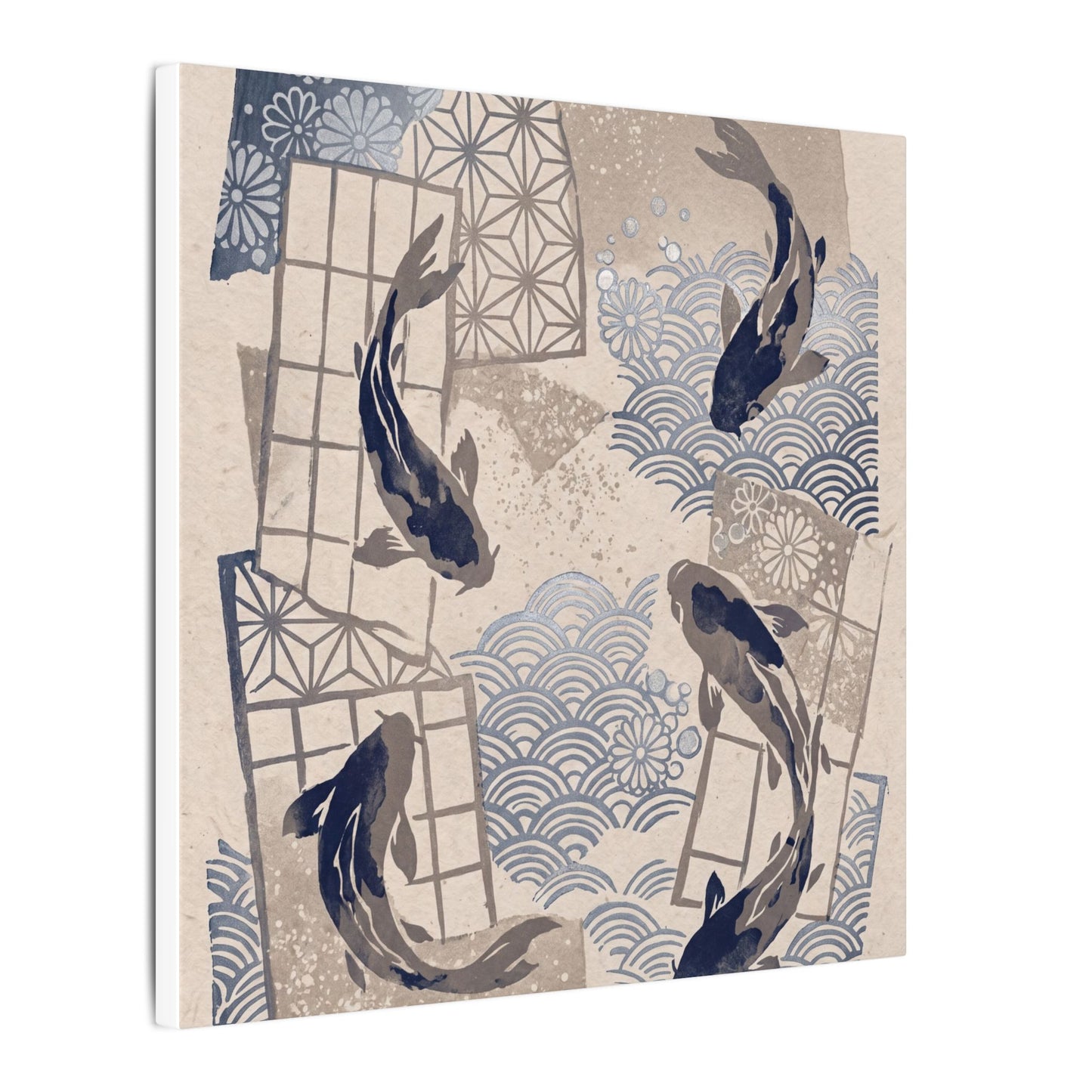 Earthy Koi Pond Canvas Art - Japanese Pattern Japandi