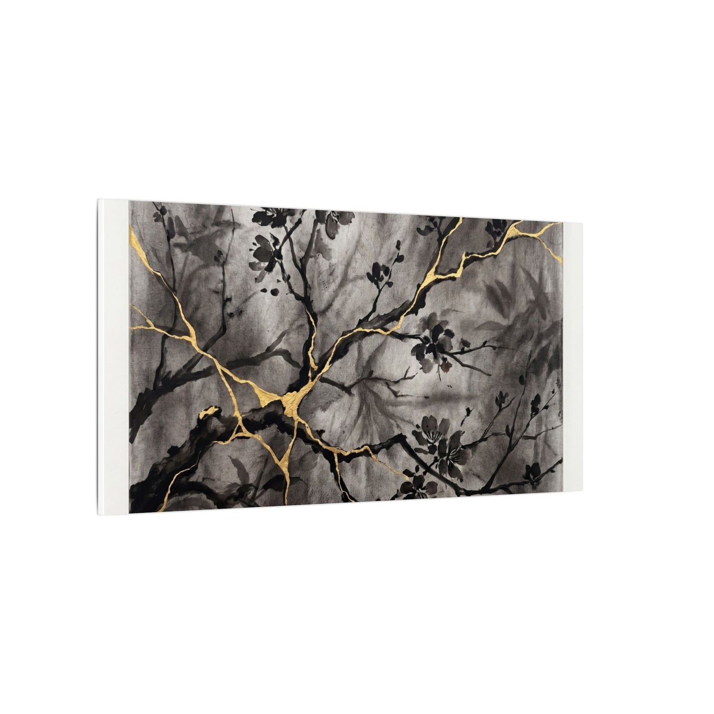 Kanso Cherry Blossom Canvas Art - Kintsugi Crackle Gold