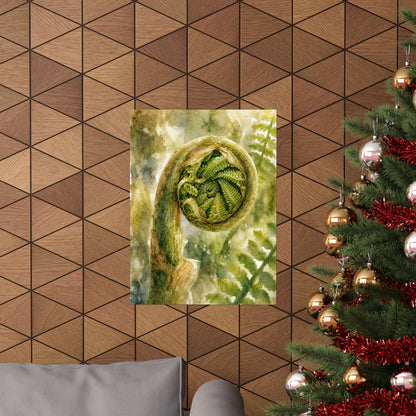 Elegant Fern Unfurling Wall Art Print - Watercolor Japandi