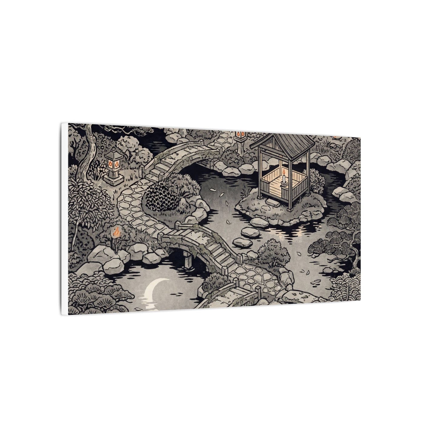 Moonlit Garden Ukiyo E Inspired Canvas Art | Serene Zen Art