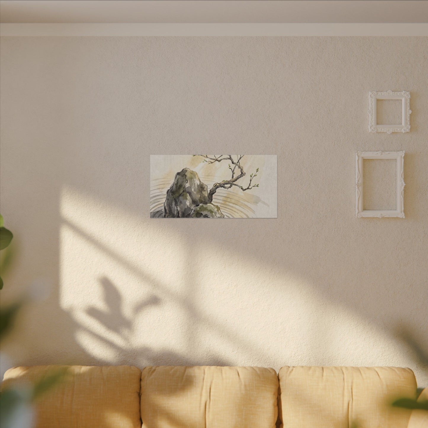 Serene Rock Garden Canvas Art - Sumi E Zen