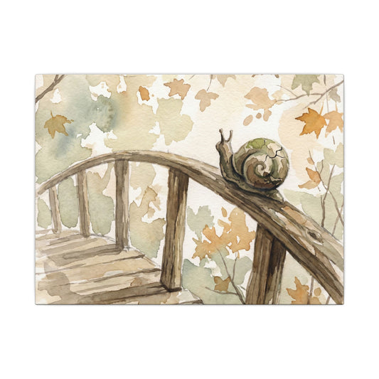 Wooden Bridge Canvas Art | Autumn Japandi Watercolor Art