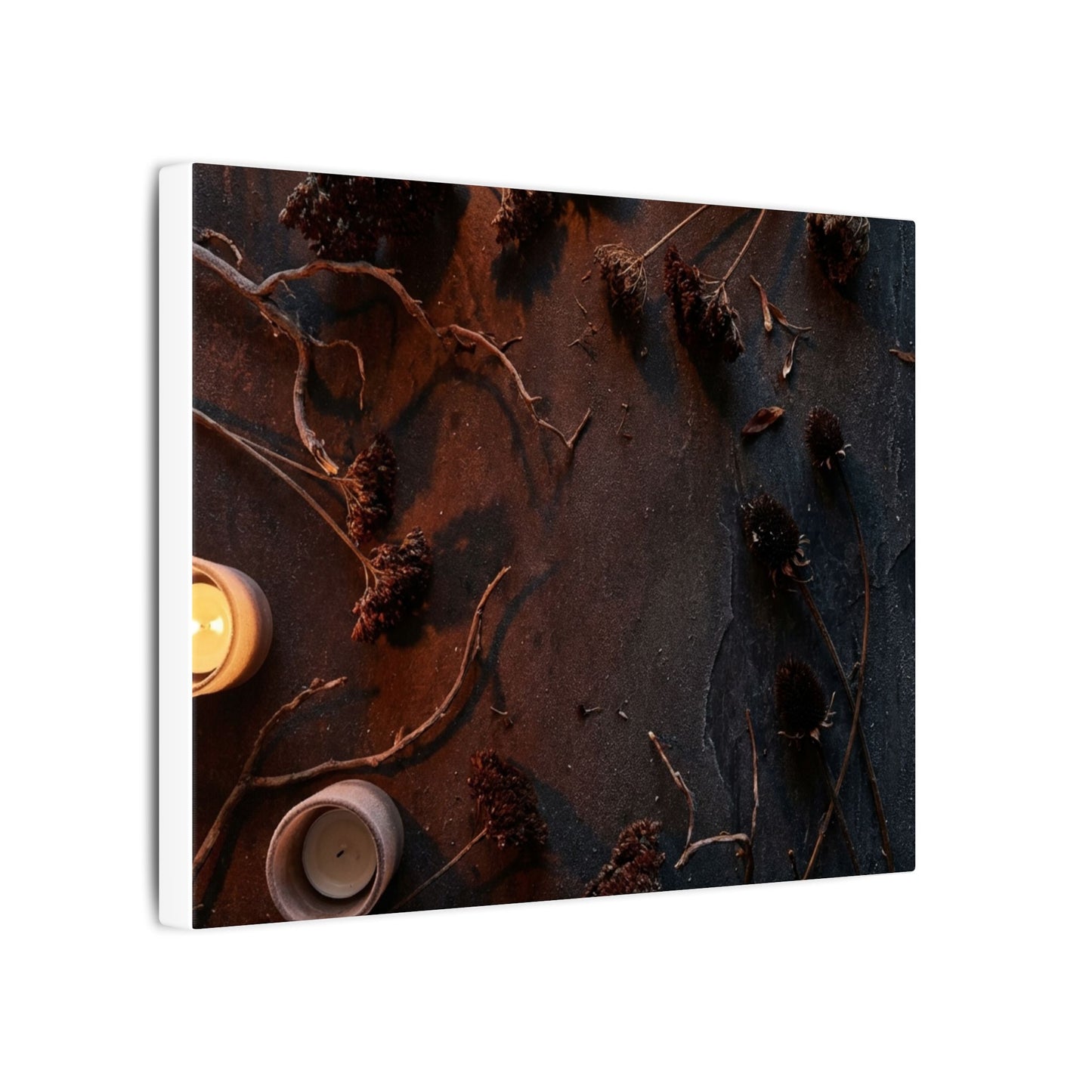 Dried Flowers Canvas Art | Winter Dark Japandi Moody Minimal Art
